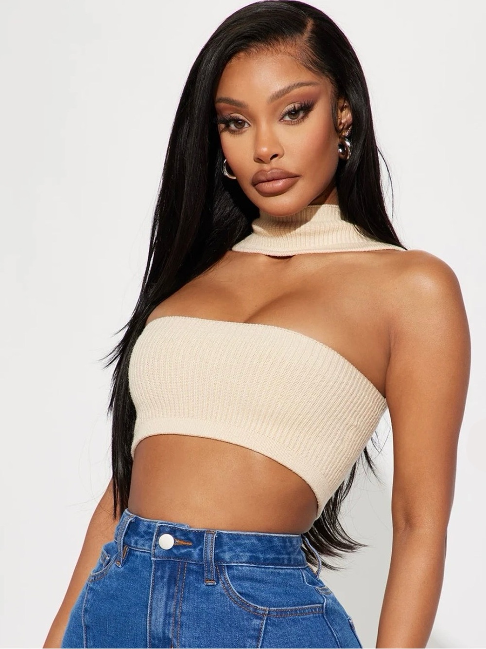 Fashion Nova Cream Ribbed Crop Top